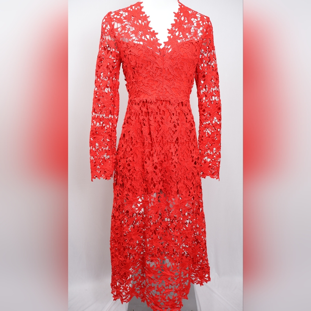 Astr Red Lace Long Sleeve Dress